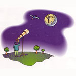 4th: ‘Working Future’ - Man hand holding telescope to inside moon, Medical Symbol.